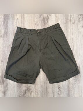 Vintage Structure 100% Silk‎ Pleated Shorts Size 38 Olive Green